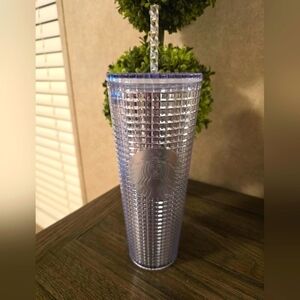 NWOT 2020 RETIRED Starbucks Iridescent Clear Silver Tumbler Cup Grid Disco